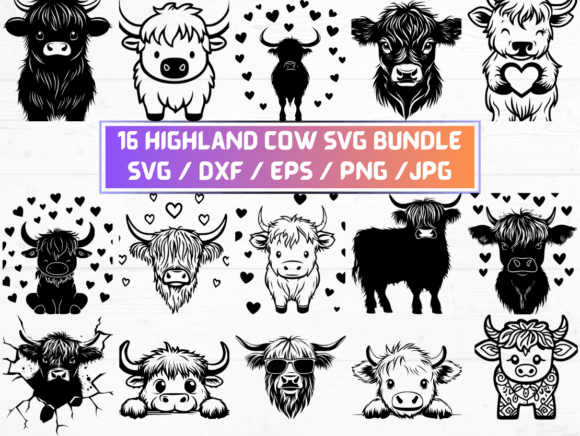 16 Highland Cow SVG File