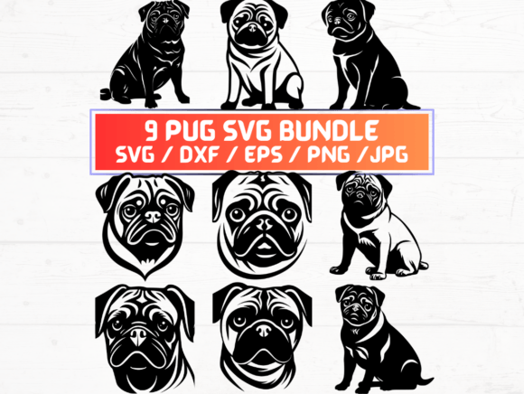 Pug Dog SVG, DXF, EPS, JPG, PNG