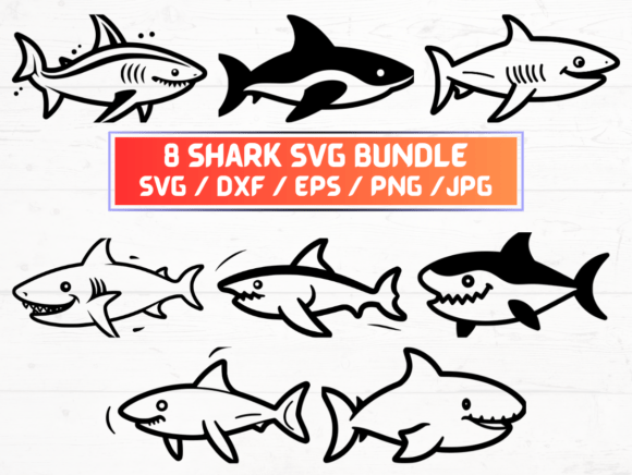 Shark SVG, DXF, EPS, JPG, PNG Files for Creative Projects