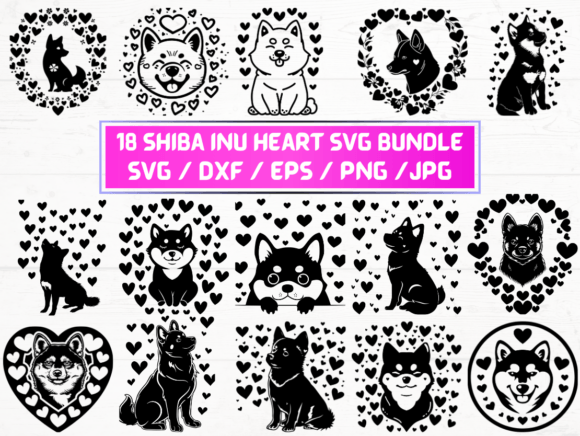 Valentine Shiba Inu Heart SVG Laser Cut