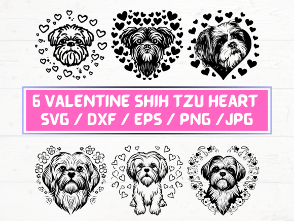 Valentine Shih Tzu Heart SVG, DXF, EPS