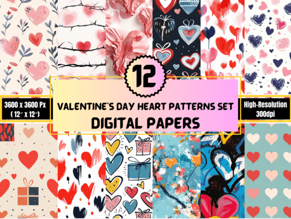 Valentine’s Day Heart Patterns Set: A Versatile Resource for Creative Projects